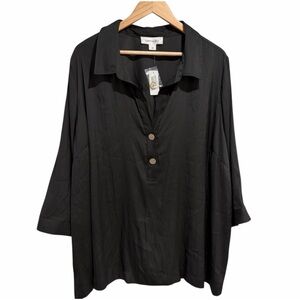 Addition Elle Black Blouse 3/4 Length Sleeve Blouse with Button Detail NWT